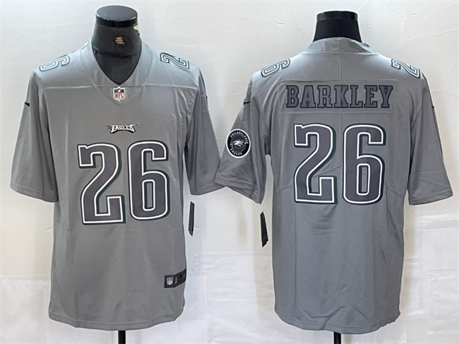 Men's Philadelphia Eagles #26 Saquon Barkley Grey With Patch Atmosphere Fashion Stitched Jersey Men's Philadelphia Eagles #26 Saquon Barkley Grey With Patch Atmosphere Fashion Stitched Jersey